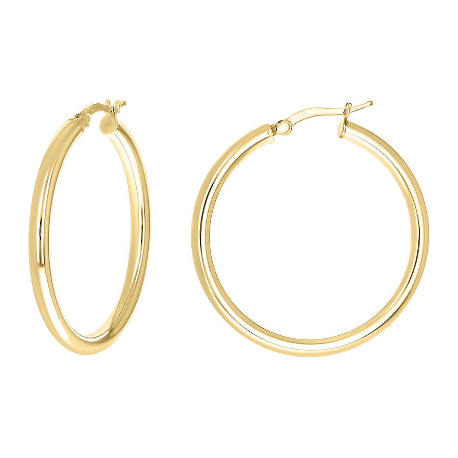 925 Sterling Silver Tube Hoop Earrings 3mm-30-Yellow