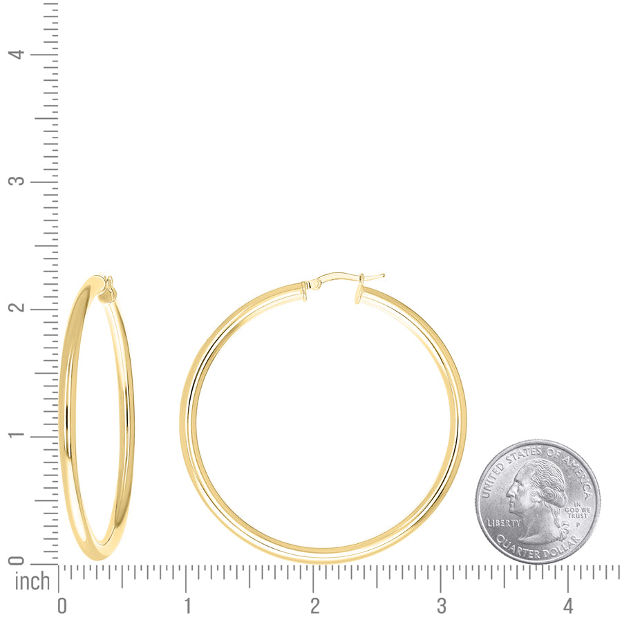 925 Sterling Silver Tube Hoop Earrings 3.5mm-50-Yellow