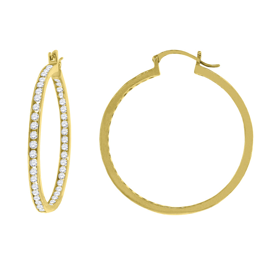 925 Silver 40mm Inside-Out Cz Hoop Earring