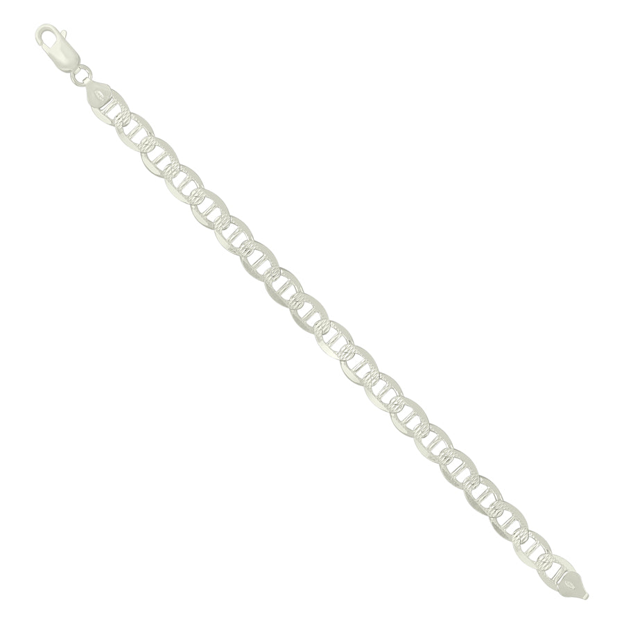 925 Sterling Silver Solid Pave Classic Mariner Silver Chain 180 7mm