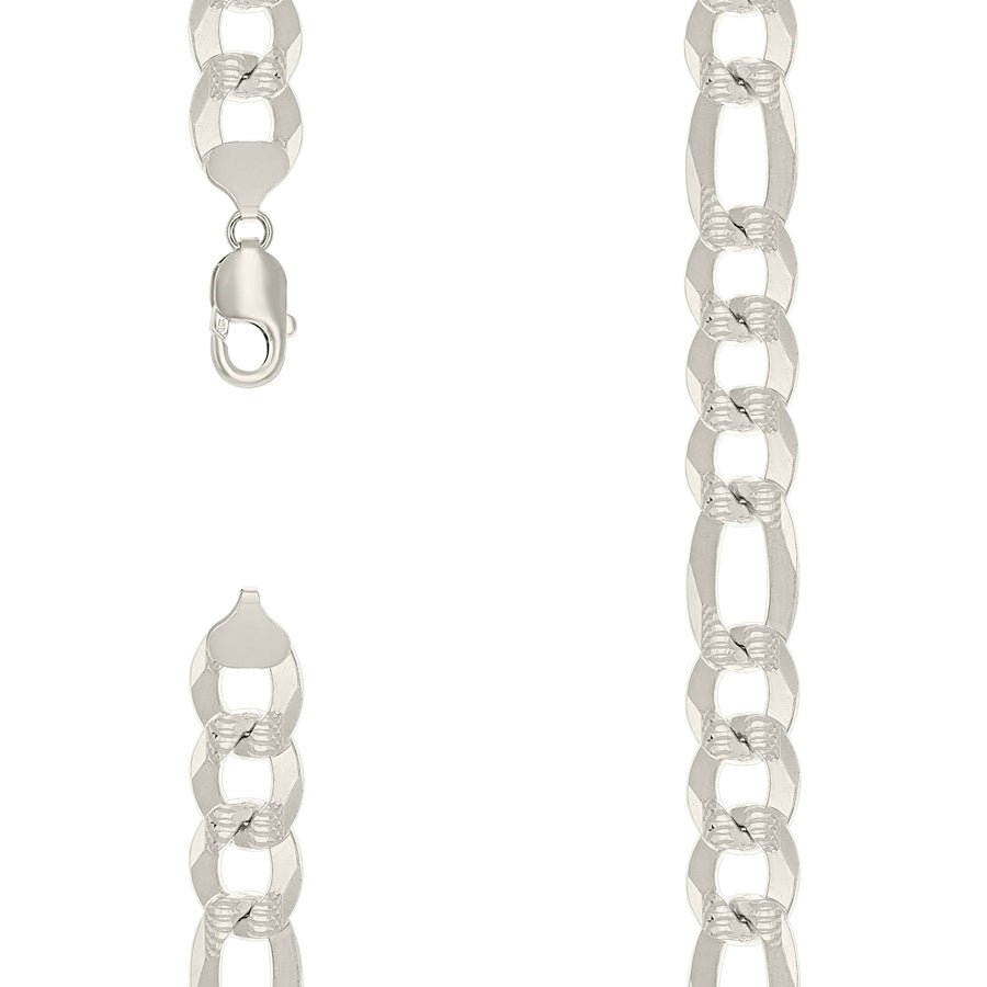 925 Sterling Silver Pave Super Flat Figaro Chain Silver 350 14mm