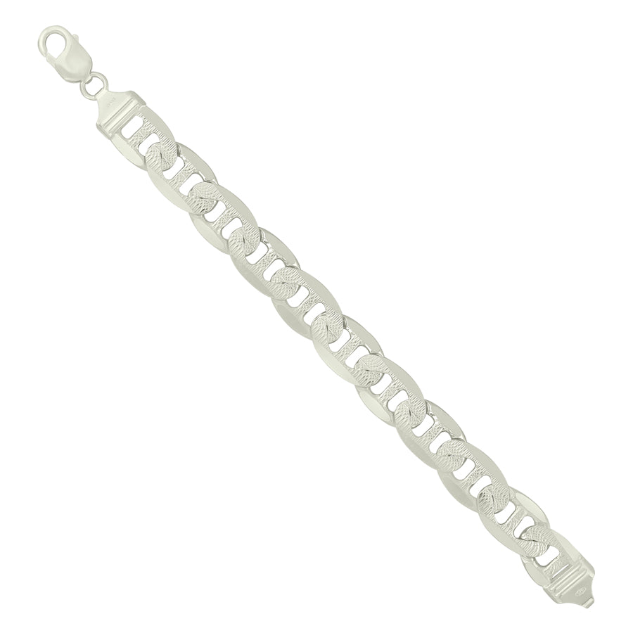 925 Sterling Silver Solid Pave Classic Mariner Silver Chain 350 13mm