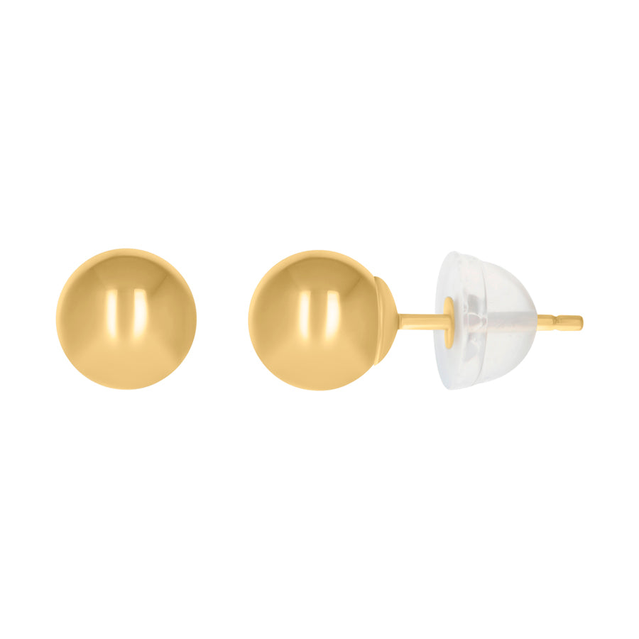 14Kt Gold 6mm Ball Stud Earrings With Silicone Backing