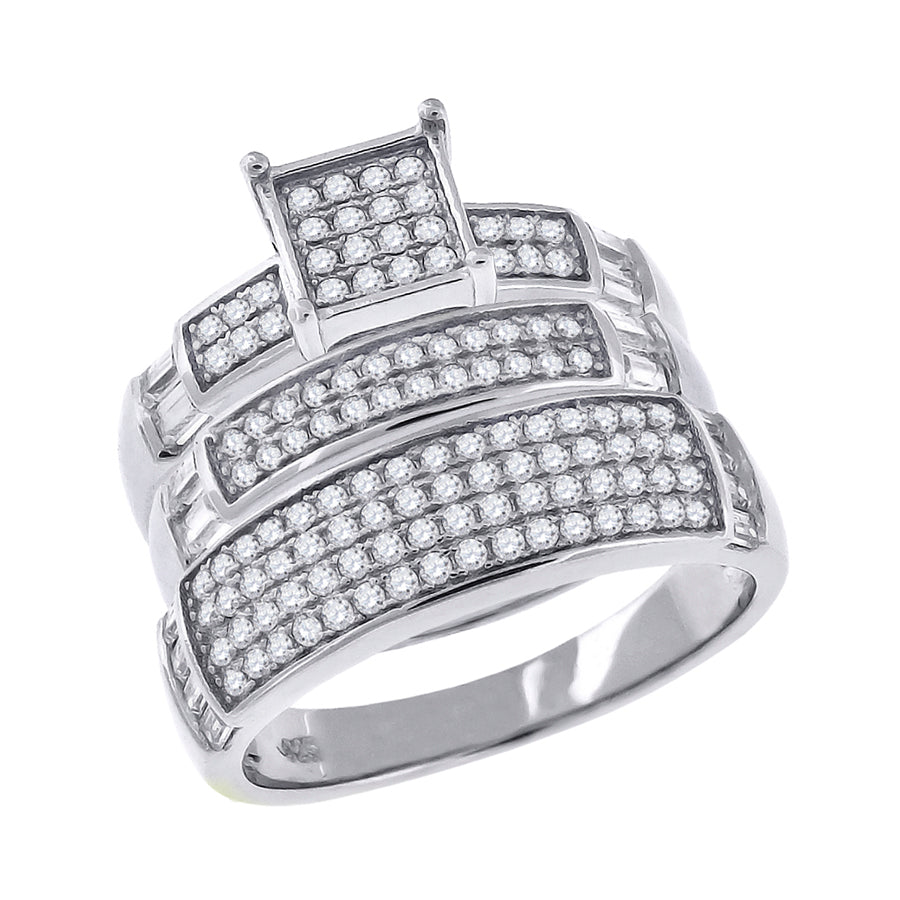 925 Sterling Silver Cz Trio Ring