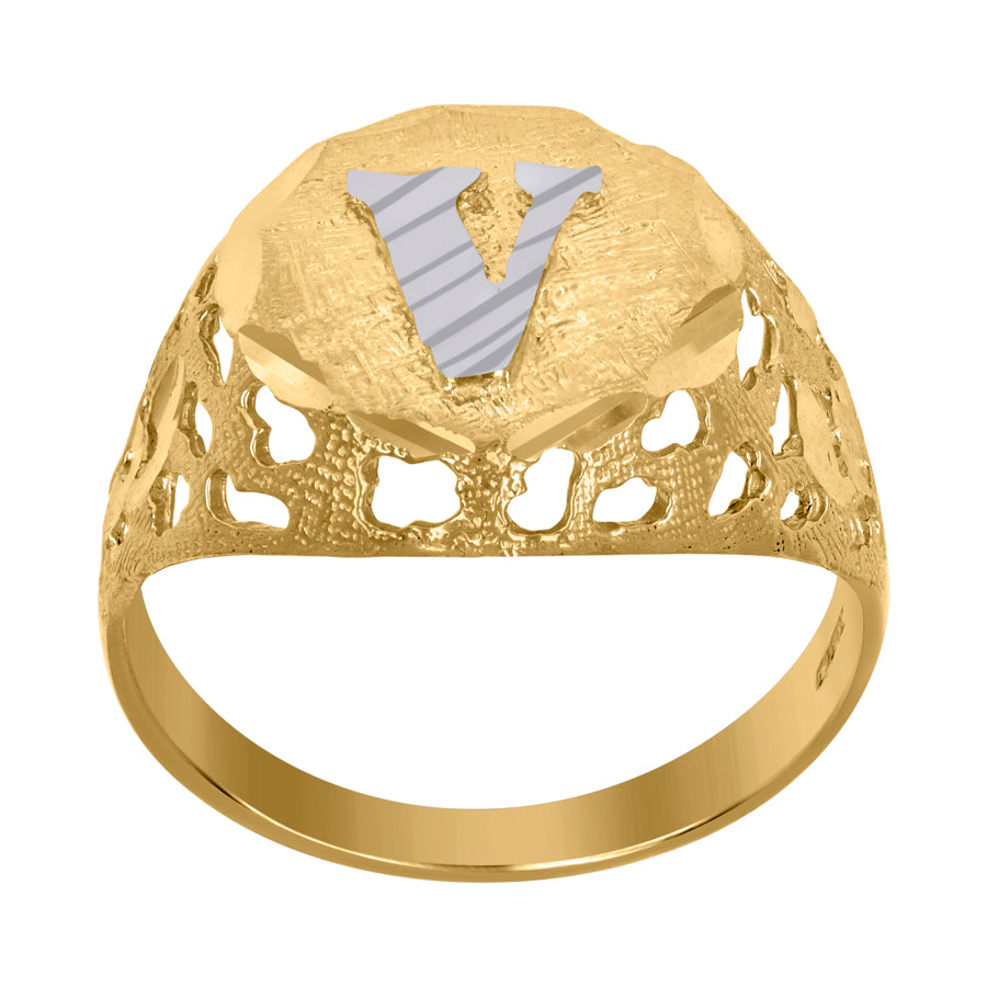 10Kt Gold Initial "V" Letter Ring