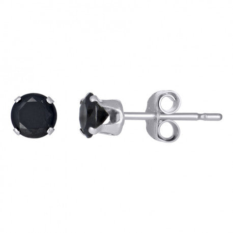 925 Silver 4mm Round Black Cz Stud Earring