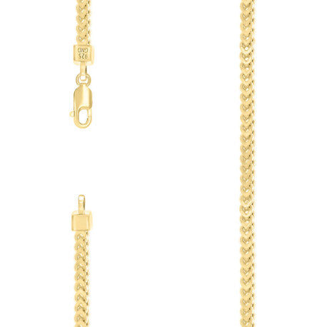 925 Sterling Silver Hollow Franco Chain Yellow 100 3.5mm