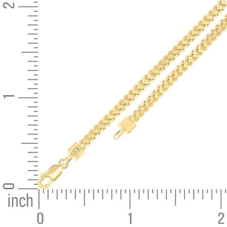 925 Sterling Silver Hollow Franco Chain Yellow 100 3.5mm