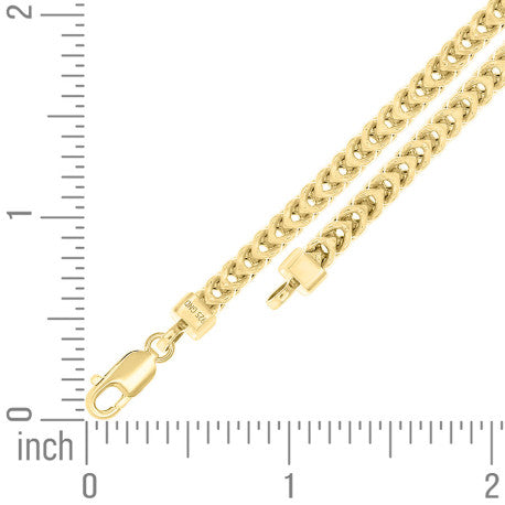 925 Sterling Silver Hollow Franco Chain Yellow 120 4.5mm
