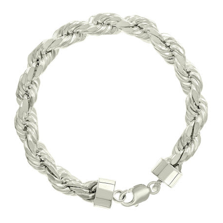 925 Sterling Silver Hollow Rope Chain Silver 190 10mm