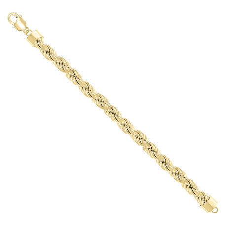 925 Sterling Silver Hollow Rope Chain Yellow 190 10mm