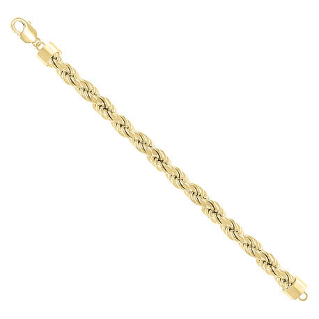 925 Sterling Silver Hollow Rope Chain Yellow 190 10mm