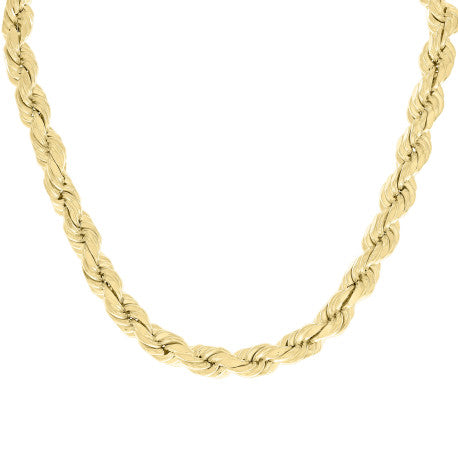 925 Sterling Silver Hollow Rope Chain Yellow 190 10mm