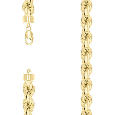 925 Sterling Silver Hollow Rope Chain Yellow 210 11mm