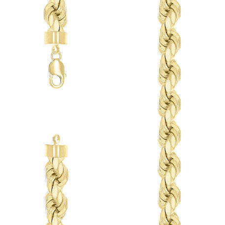 925 Sterling Silver Hollow Rope Chain Yellow 210 11mm