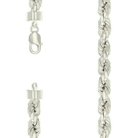 925 Sterling Silver Hollow Rope Chain Silver 210 11mm