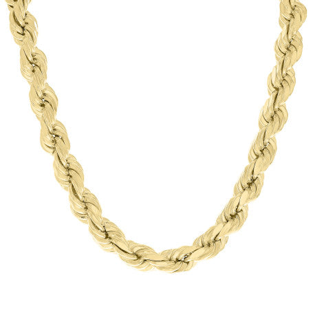 925 Sterling Silver Hollow Rope Chain Yellow 210 11mm