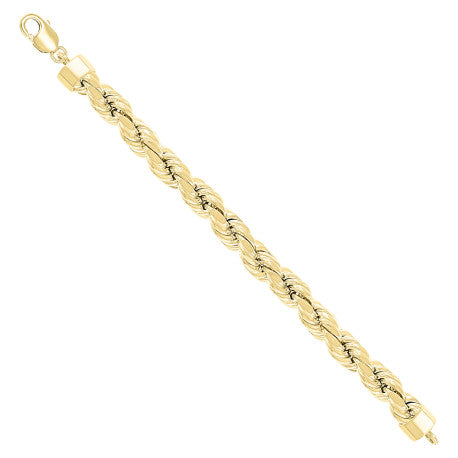 925 Sterling Silver Hollow Rope Chain Yellow 230 12mm