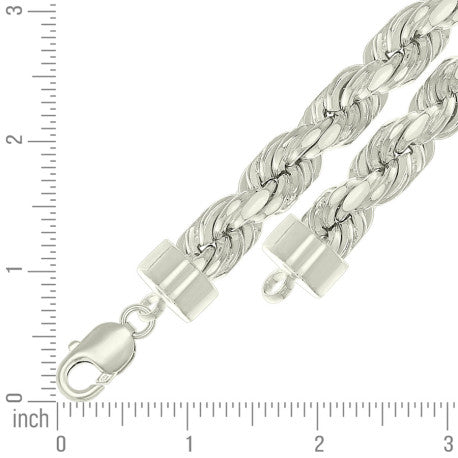925 Sterling Silver Hollow Rope Chain Silver 230 12mm
