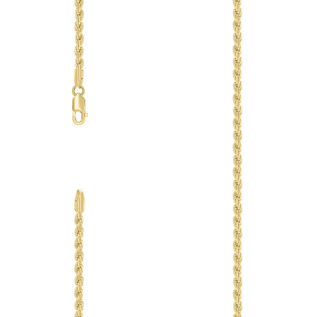 925 Sterling Silver Hollow Rope Chain Yellow 070 3.5mm