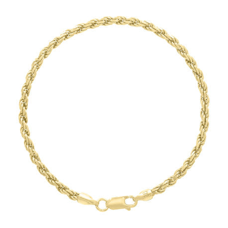 925 Sterling Silver Hollow Rope Chain Yellow 070 3.5mm