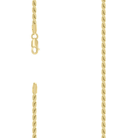 925 Sterling Silver Hollow Rope Chain Yellow 060 3mm