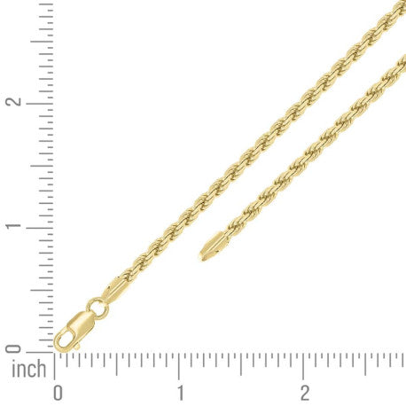 925 Sterling Silver Hollow Rope Chain Yellow 060 3mm