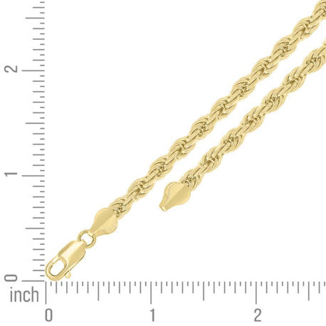 925 Sterling Silver Hollow Rope Chain Yellow 095 4.8mm