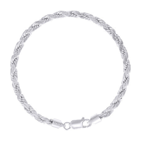 925 Sterling Silver Hollow Rope Chain Rhodium 095 4.8mm