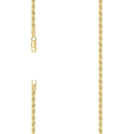 925 Sterling Silver Hollow Rope Chain Yellow 080 4mm