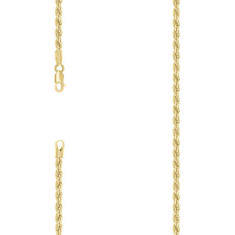 925 Sterling Silver Hollow Rope Chain Yellow 080 4mm