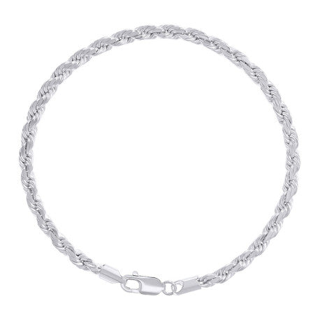 925 Sterling Silver Hollow Rope Chain Rhodium 080 4mm