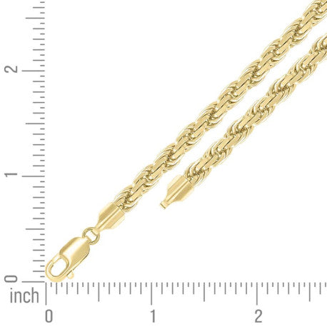 925 Sterling Silver Hollow Rope Chain Yellow 120 5.3mm