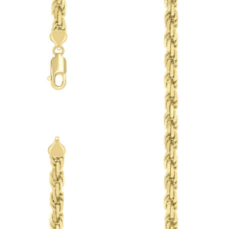 925 Sterling Silver Hollow Rope Chain Yellow 150 7.5mm