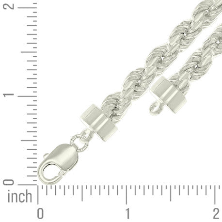 925 Sterling Silver Hollow Rope Chain Silver 150 7.5mm