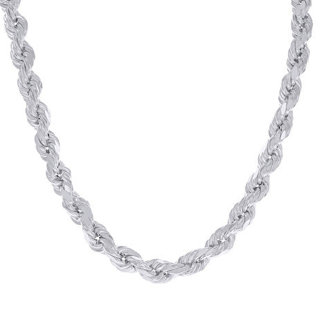 925 Sterling Silver Hollow Rope Chain Rhodium 150 7.5mm
