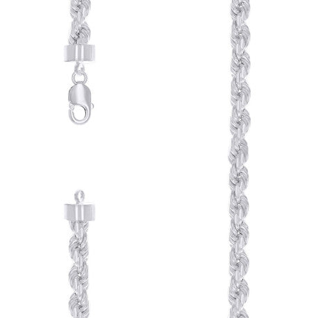925 Sterling Silver Hollow Rope Chain Rhodium 150 7.5mm