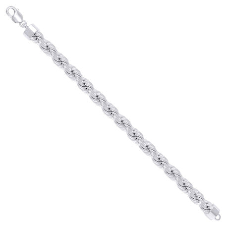 925 Sterling Silver Hollow Rope Chain Rhodium 150 7.5mm
