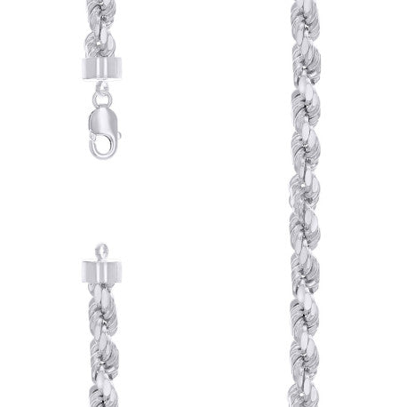 925 Sterling Silver Hollow Rope Chain Rhodium 170 8.2mm