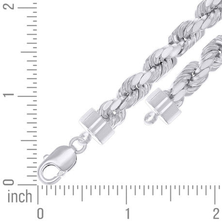 925 Sterling Silver Hollow Rope Chain Rhodium 170 8.2mm