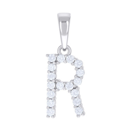 925 Silver Initial Letter "R" Pendant Moissanite C