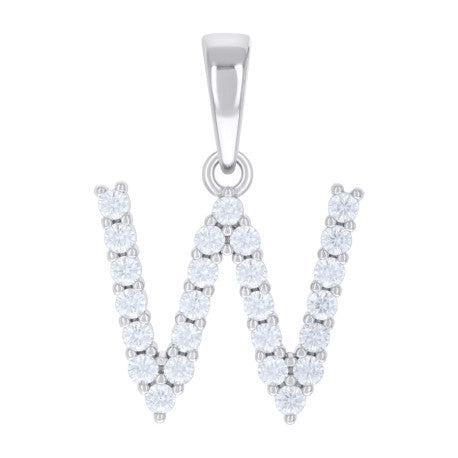 925 Silver Initial Letter "W" Pendant Moissanite C