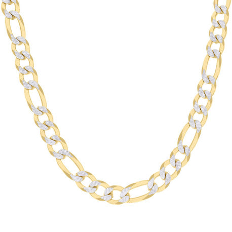 925 Sterling Silver Pave Super Flat Figaro Chain Two Tone 300 10mm