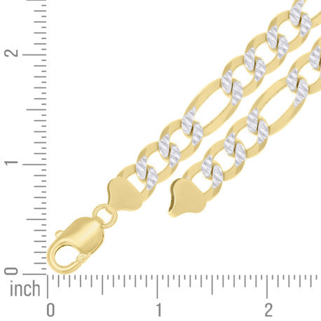 925 Sterling Silver Pave Super Flat Figaro Chain Two Tone 300 10mm