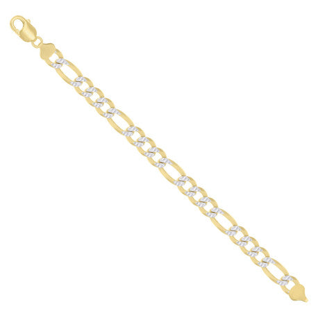 925 Sterling Silver Pave Super Flat Figaro Chain Two Tone 300 10mm