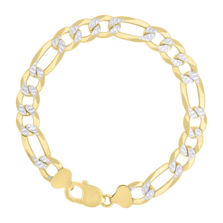 925 Sterling Silver Pave Super Flat Figaro Chain Two Tone 300 10mm