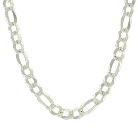 925 Sterling Silver Pave Super Flat Figaro Chain Silver 300 11.5mm