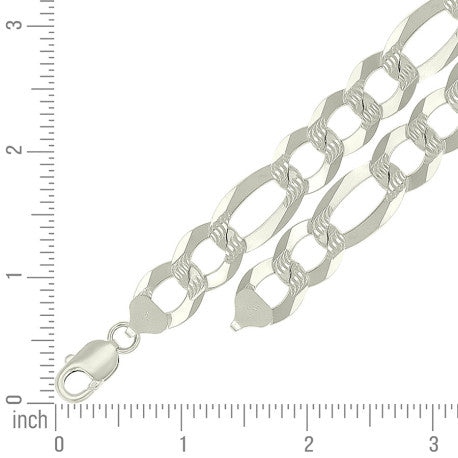 925 Sterling Silver Pave Super Flat Figaro Chain Silver 350 14mm