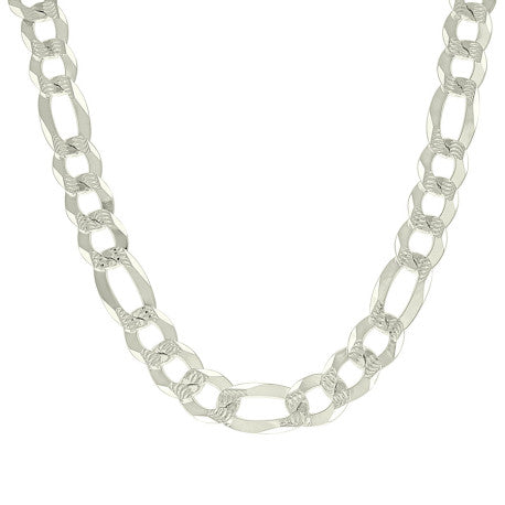 925 Sterling Silver Pave Super Flat Figaro Chain Silver 350 14mm