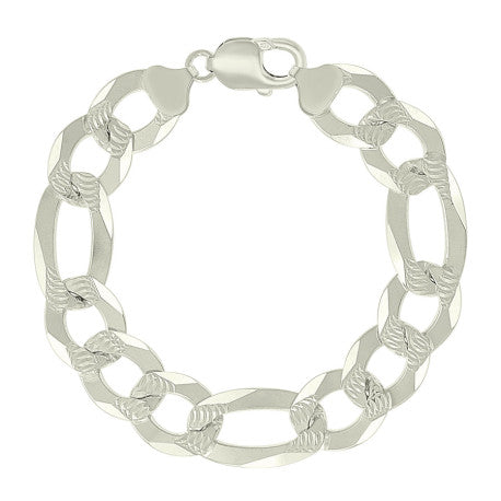 925 Sterling Silver Pave Super Flat Figaro Chain Silver 350 14mm